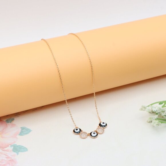 Rose Gold Evil Eye Pendant Necklace with Adjustable Chain, XPNL0321 - Picture 8 of 12